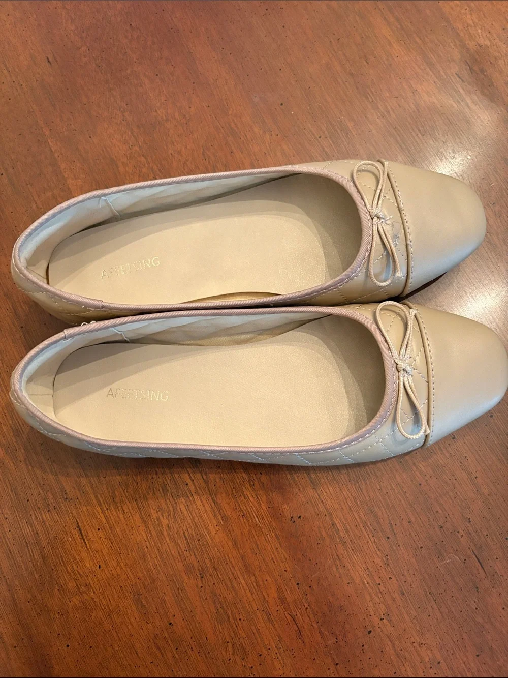 Quilted Nude Ballet Flats with Bow - Women